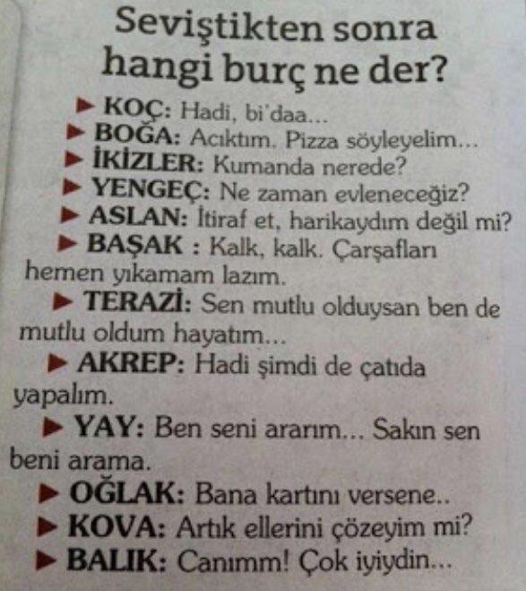 Seviştikten sonra hangi burç ne der?