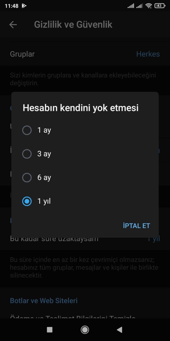 Telegramı silmek istiyorum?