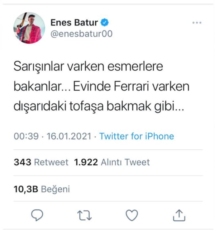 Enes Baturun bu paylaşımı kadınlara hakaret değilse nedir?
