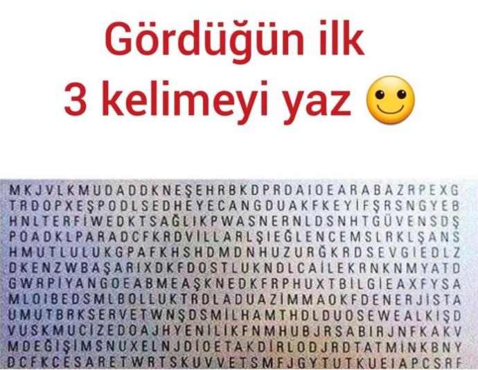 Gördüğün ilk üç kelimeyi yazar mısın?
