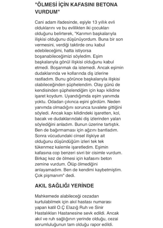 Diyarbakırda 13 yıllık karısını özel bölgesine demir çubuk sokarak öldüren cani koca, beni aldatıyordu demiş, ne düşünüyorsunuz?