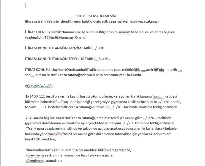 Trafik Cezası İtiraz Nasıl Yapılır? Dilekçe Örneği Var mı?