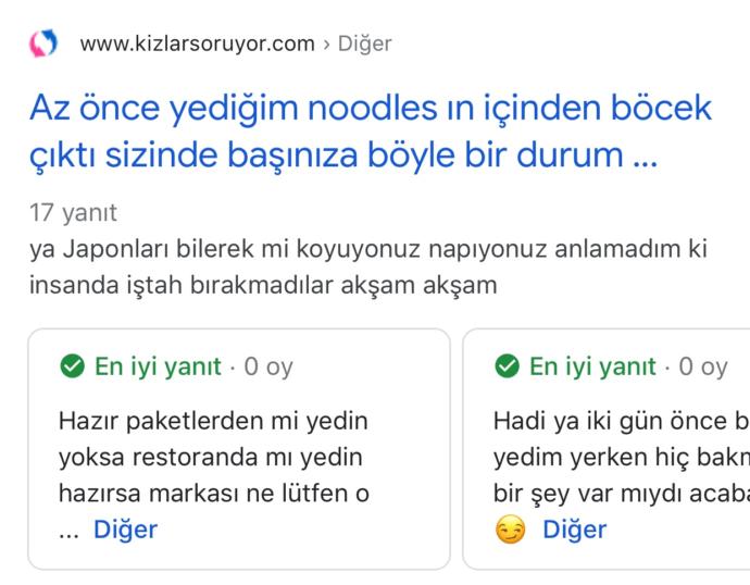 Noodle ın içinden böcek çıktı?