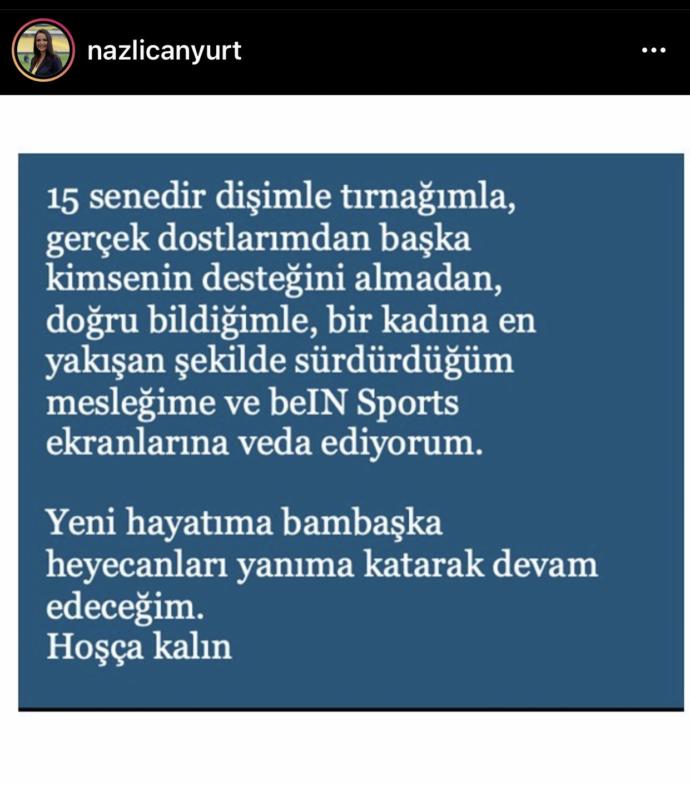 Nazlıcan Yurt beIN Sports ayrılığını açıkladı. Ne düşünüyorsunuz?