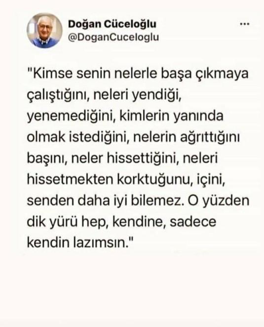 Dik yürü hep, kendine, kendin lazımsın ne güzel demiş siz ne düşünüyorsunuz?