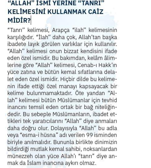 Diyanet: Allah yerine Tanrı denebilir?