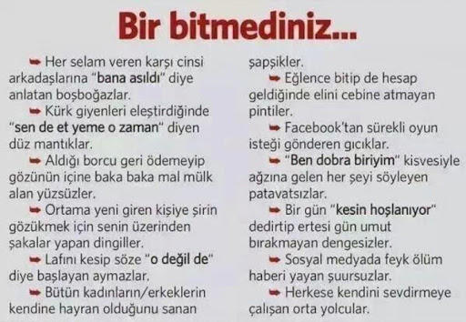 Senin de #Birbitmedinizbe! dediğin sitem ettiğin şeyler var mı?
