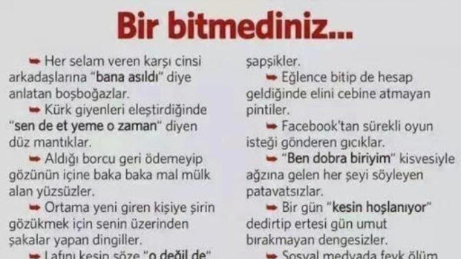 Senin de #Birbitmedinizbe! dediğin sitem ettiğin şeyler var mı?