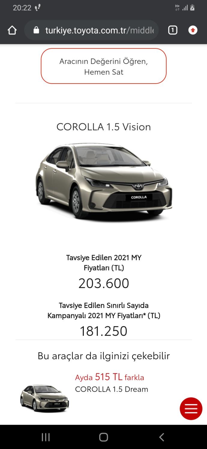 Toyotanın Corolla 1,5 vision modelini 203,000 liradan 181,000 liraya düşürmesini nasıl karşılıyorsunuz?