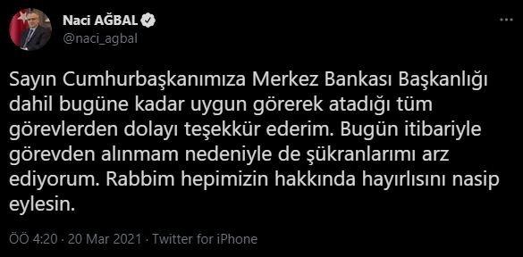 Merkez Bankası Başkanının görevden alınması sonrası yaptığı açıklama.