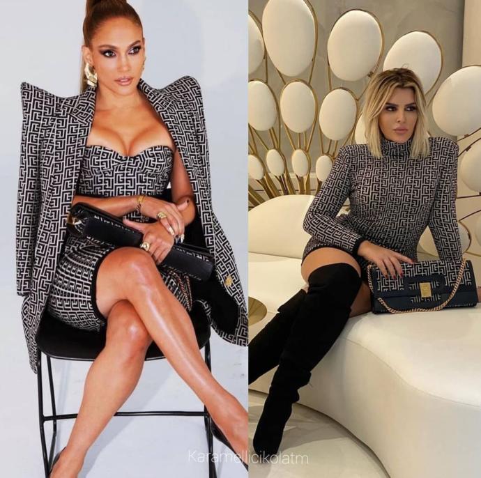 Selin Ciğerci, Jennifer Lopezden neyim eksik dedi paylaştı. Sizce kıyafet hangisine gitmiş?