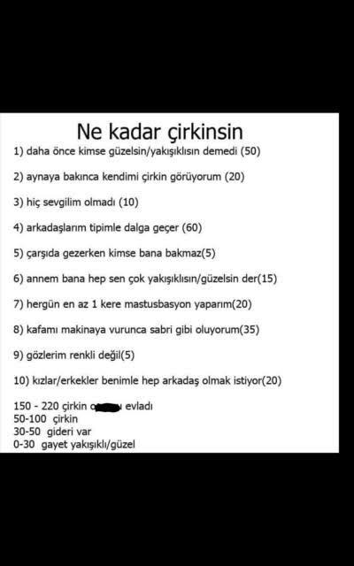 Puanlamaya göre ne kadar çirkinsin?