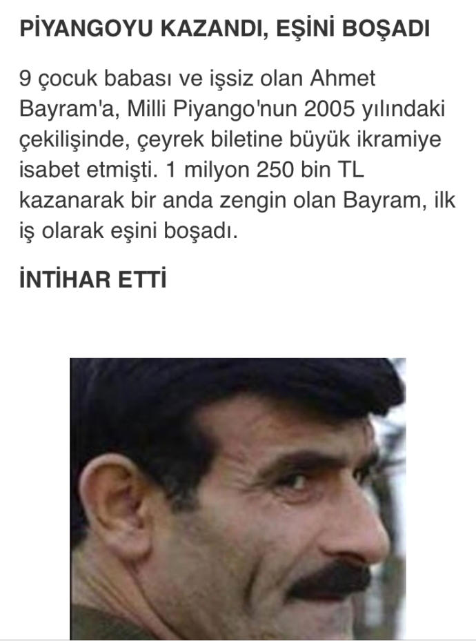 Milli piyangodan çıkan paradan hayır gelmez mi gerçekten sizce?