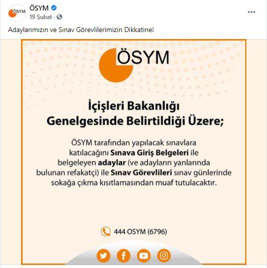 19  Şubat  2021 Tarihli ÖSYM Duyurusu