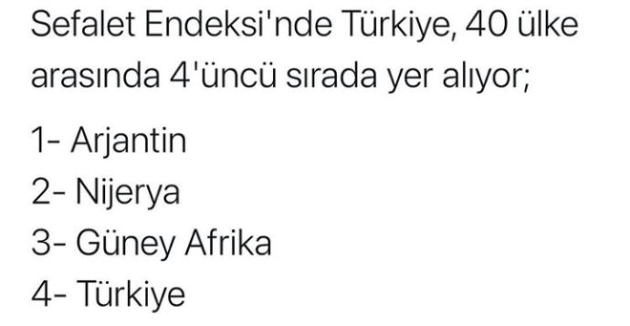 Sefalet Endeksinde Türkiye 4. sırada! Ne düşünüyorsunuz?