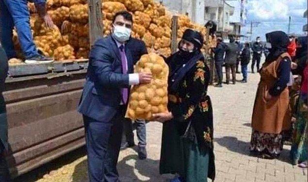 Patates-soğan yardımını şova dönüştüren Hilvan Kaymakamı, samimi gözüküyor mu?