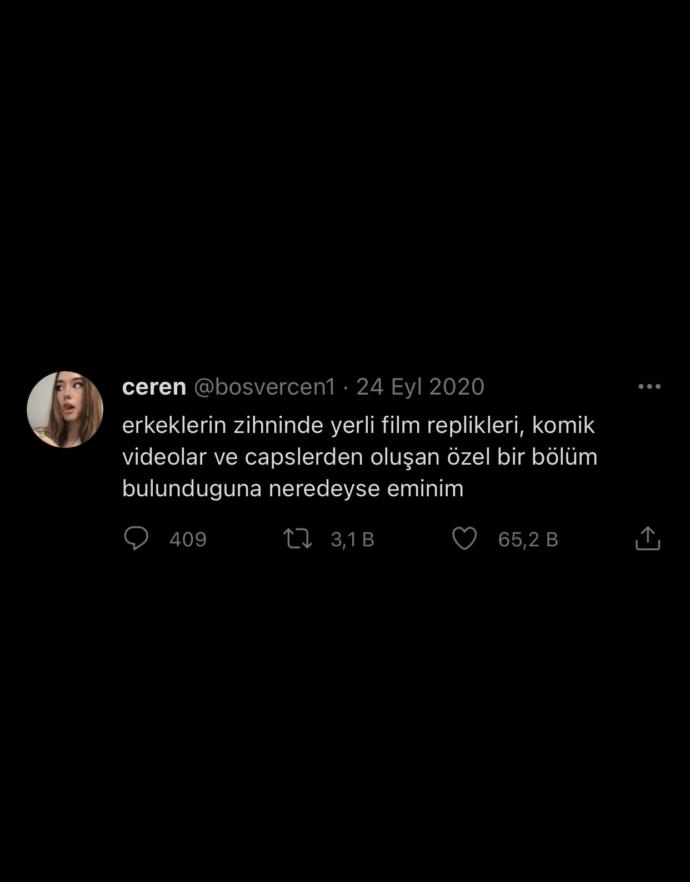 Erkeklerin kafasında film repliği ve komik videolardan oluşan ayrı bir bölüm mü var?
