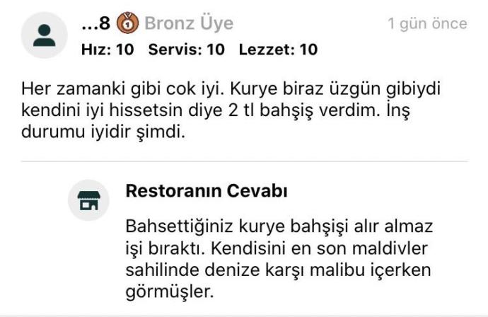 Kuryelere kaç TL bahşiş verirsiniz?