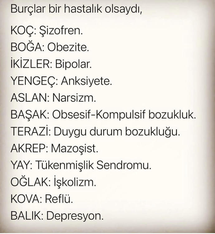 Burcunuza göre hastalığınız nedir?