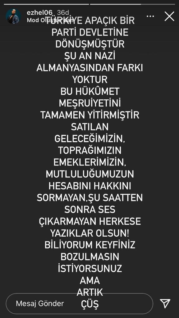 Ezhel son Instagram paylasiminda AKPyi çok sert eleştirdi ne düşünüyorsunuz?