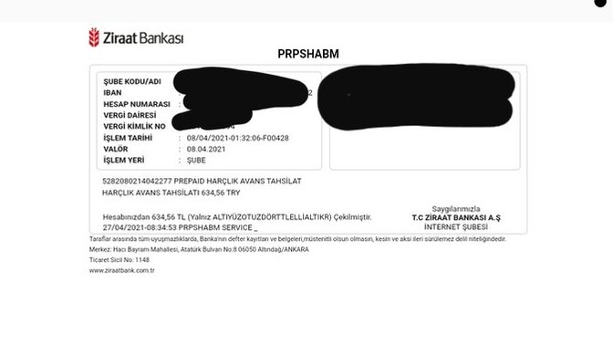 Ziraat hesabımdan 634 tl para çekilmiş bakabilir misiniz?