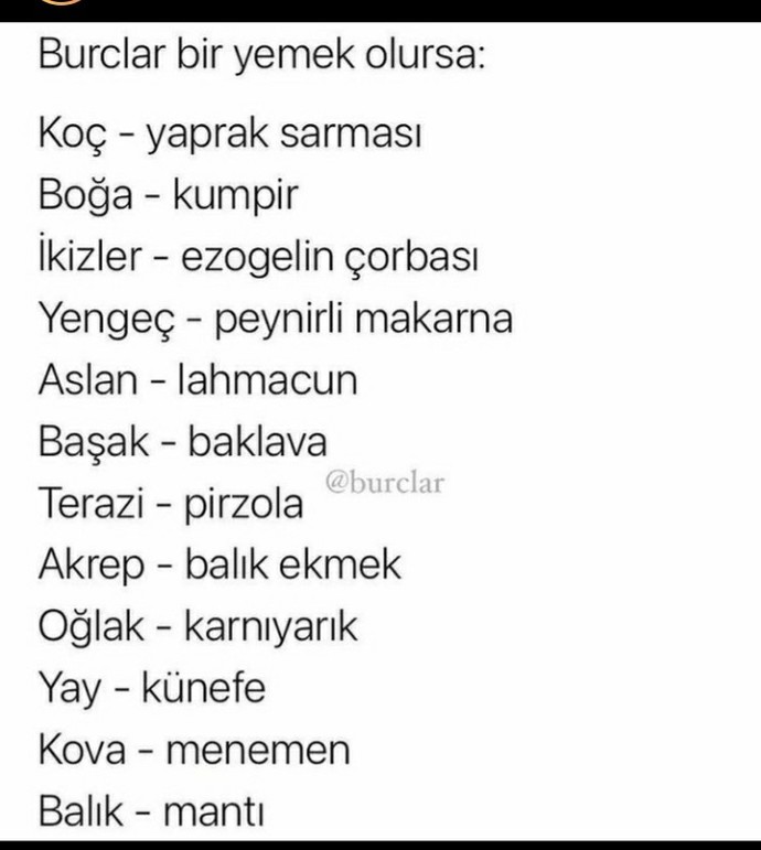 Burçlar bir yemek olursa sen ne olurdun?