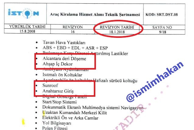 İston tarafından yapılan bir önceki araç kiralama ihalesi