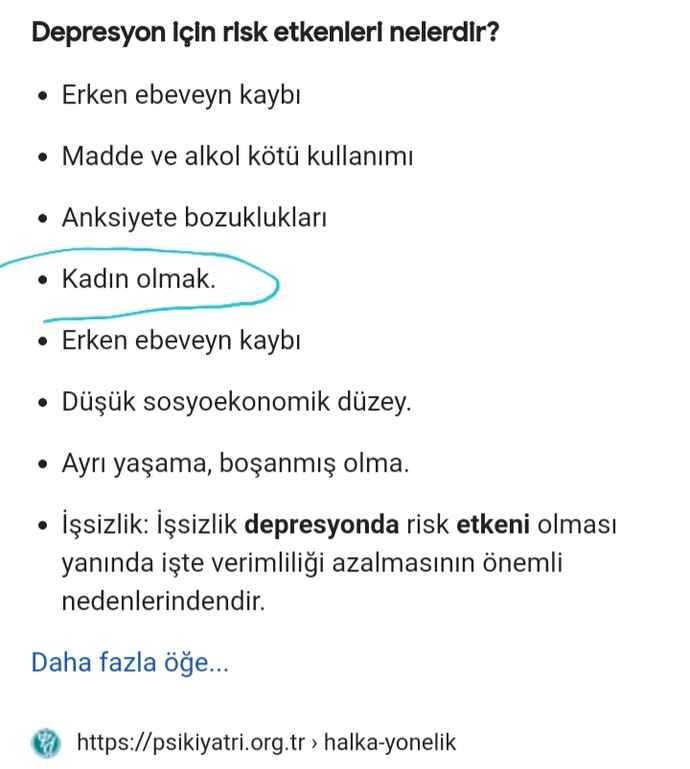 Kadın olmak depresyon (majör depresif bozukluk) etmenlerinden midir?