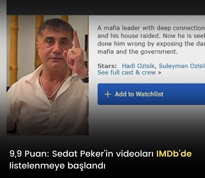 Sedat Peker’in videoları IMDb’de listelenmeye başladı. Siz de videolarını merakla izleyip, takip ediyor musunuz?