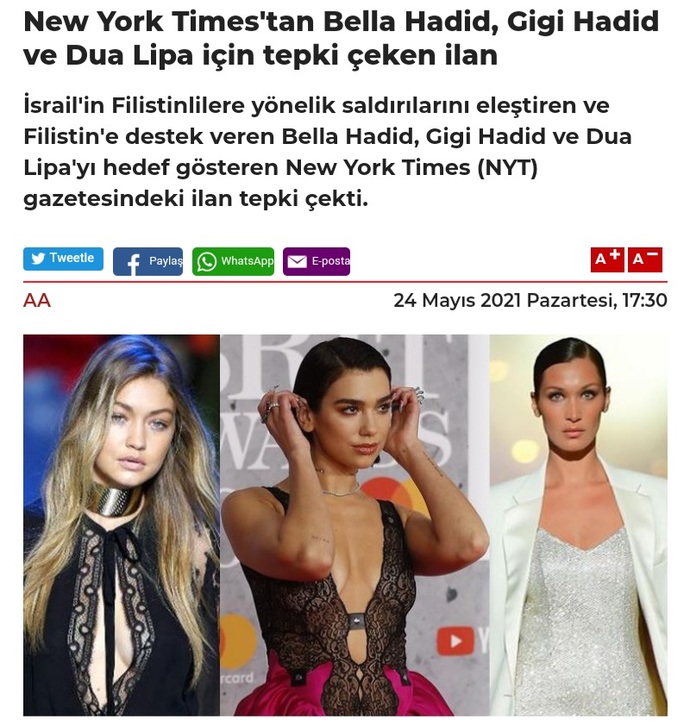 New York Timesin Gigi Hadid, Bella Hadid ve Dua Lipayı hedef göstermesi hakkında ne düşünüyorsunuz?