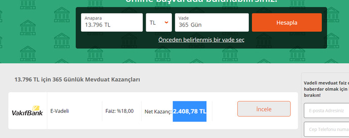 Vakıfbank 10.000 tl ye ne kadar faiz gelir 3,5 yılda?