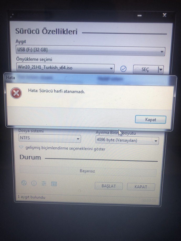 Bilgisayara windows 10 kurucam ama bu hatayı alıyorum çözümü nedir?