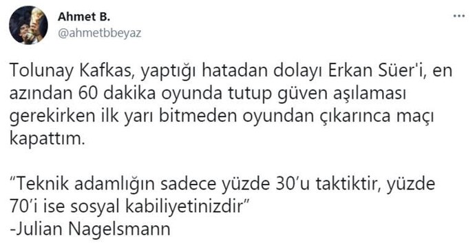 Tolunay Kafkas hatasından dolayı Erkan Süeri devre bitmeden anında oyundan aldı, sporcularımıza böyle mi sahip çıkacağız?