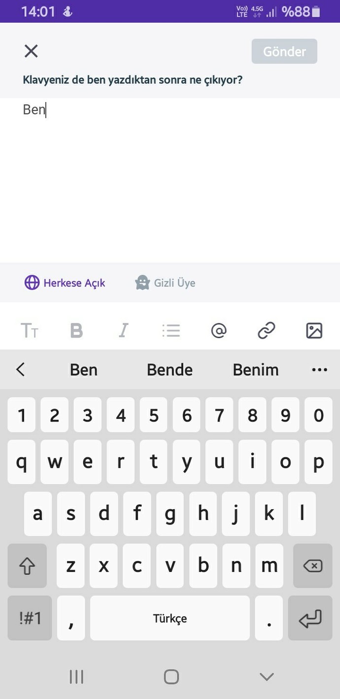 Klavyeniz de ben yazdıktan sonra ne çıkıyor?