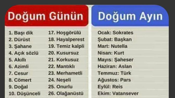 Doğum gününe göre nesin?