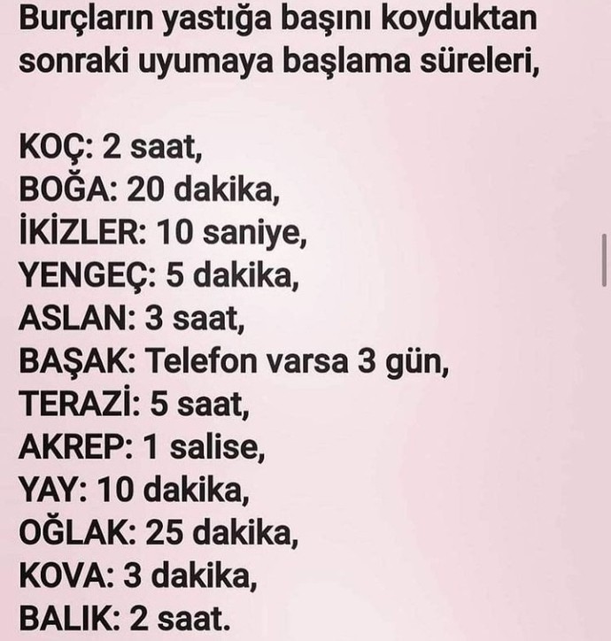 Burcunuza göre uykuya dalma süreniz ne kadar?