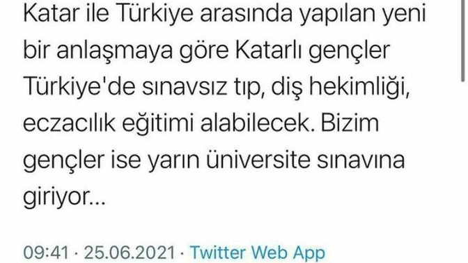 Katarlı gençlerin, Türkiye'de sınavsız bir şekilde tıp, eczacılık bölümlerinde okuyabilecek olması hakkında ne düşünüyorsunuz?