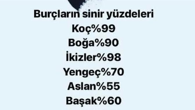 Burcuna göre yüzde kaç sinirlisin 🌝?