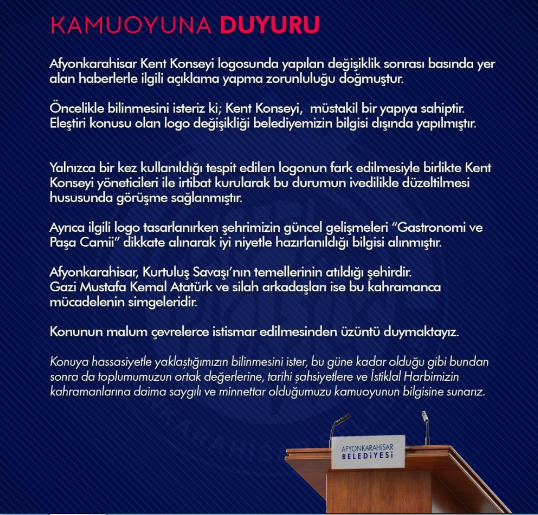 Afyonkarahisar Belediyesi Kent Konseyi logosunda yer alan Atatürk fotoğrafı kaldırıldı. Bu konuda ne düşünüyorsunuz?