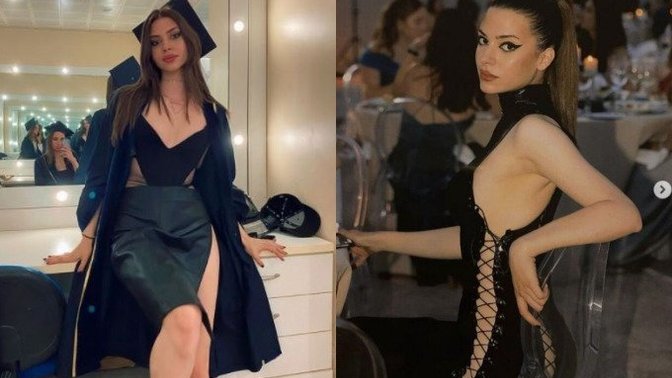 17 yaşındaki Derin Talu'nun mezuniyet elbisesi olay oldu! Kalçasına kadar dekolte olan elbise mezuniyet için uygun mu?