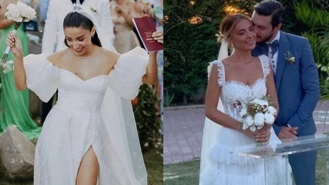 Çiçeği burnunda hangi ünlünün gelinliği daha güzel 👰?