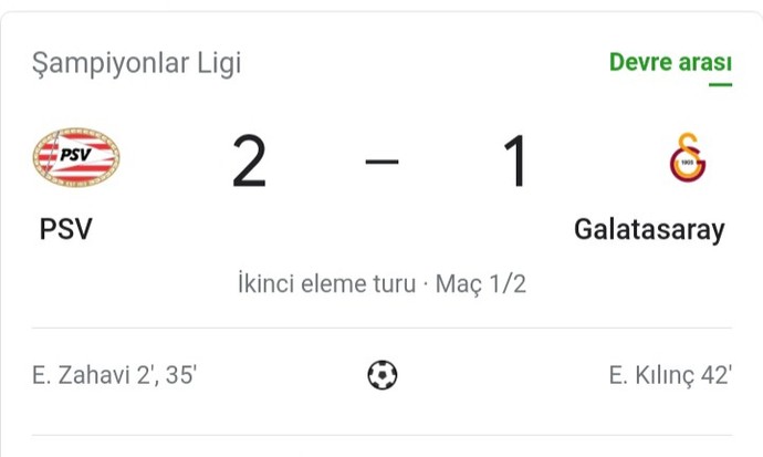 PSV Eindhoven-Galatasaray maçının ilk yarısı 2-1 bitti, sizce 2. yarı kazanır mıyız?