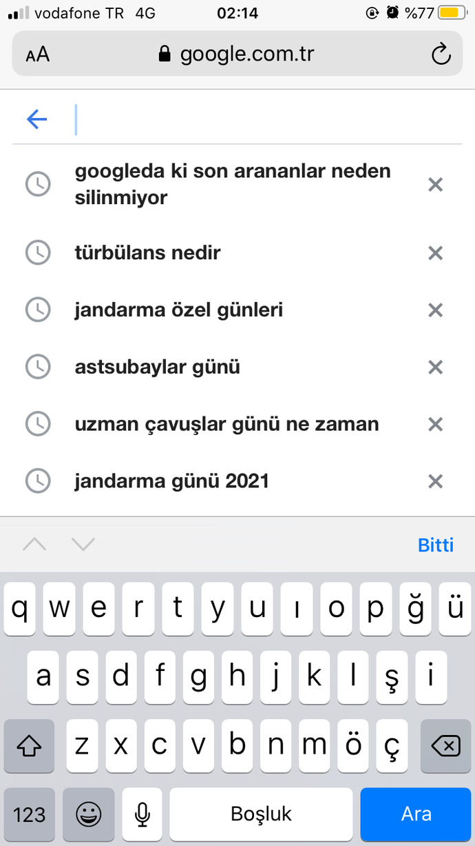 Google’da bu kısımda ki arattıklarımı neden silemiyorum?
