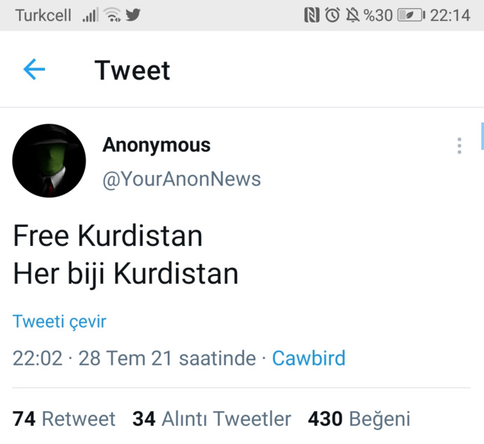 Anonymous Hacker Grubu Yaşasın Kurdistan diye Tweet Attı Bu Konuda Sizin Görüşünüz Nedir?