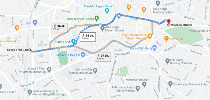 Konya'da hızlı trenden inince gezilecek yerler yürüme mesafesinde mi?