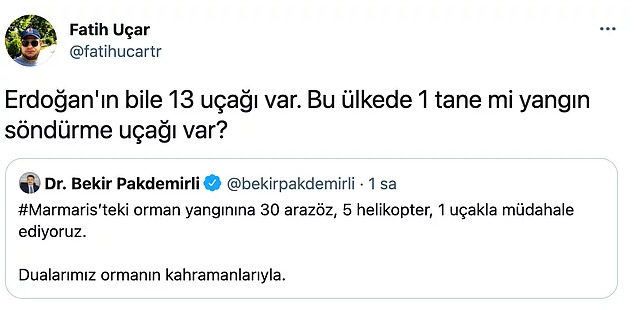 Marmariste yaşanan yangına tek bir uçakla müdahale edilmesine sosyal medyadan tepkiler geldi! Sizce haklılar mı?