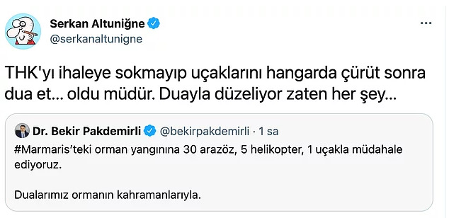 Marmariste yaşanan yangına tek bir uçakla müdahale edilmesine sosyal medyadan tepkiler geldi! Sizce haklılar mı?
