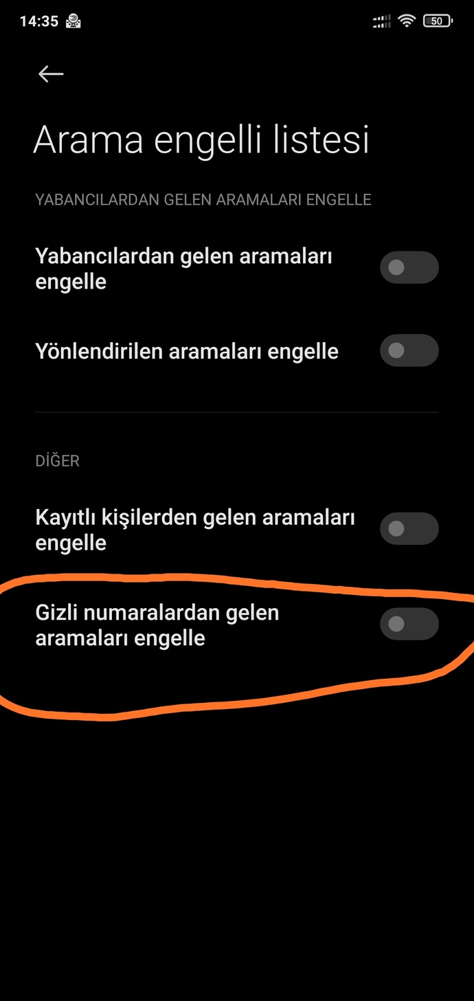 Arama engelli listesi