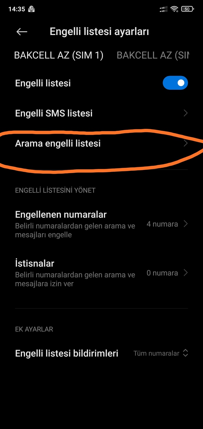 Engelli listesi ayarları