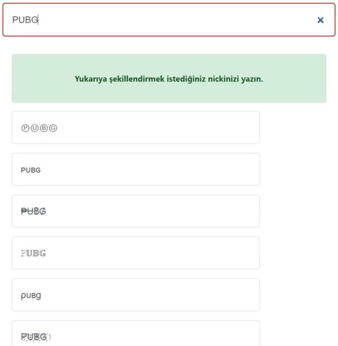 Pubg isimleri (nick) nasıl şekilli yazılır?
